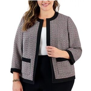 NWOT Kasper Tweed Collarless 3/4-Sleeve Jacket 16W Black‎ & Red Workwear Career